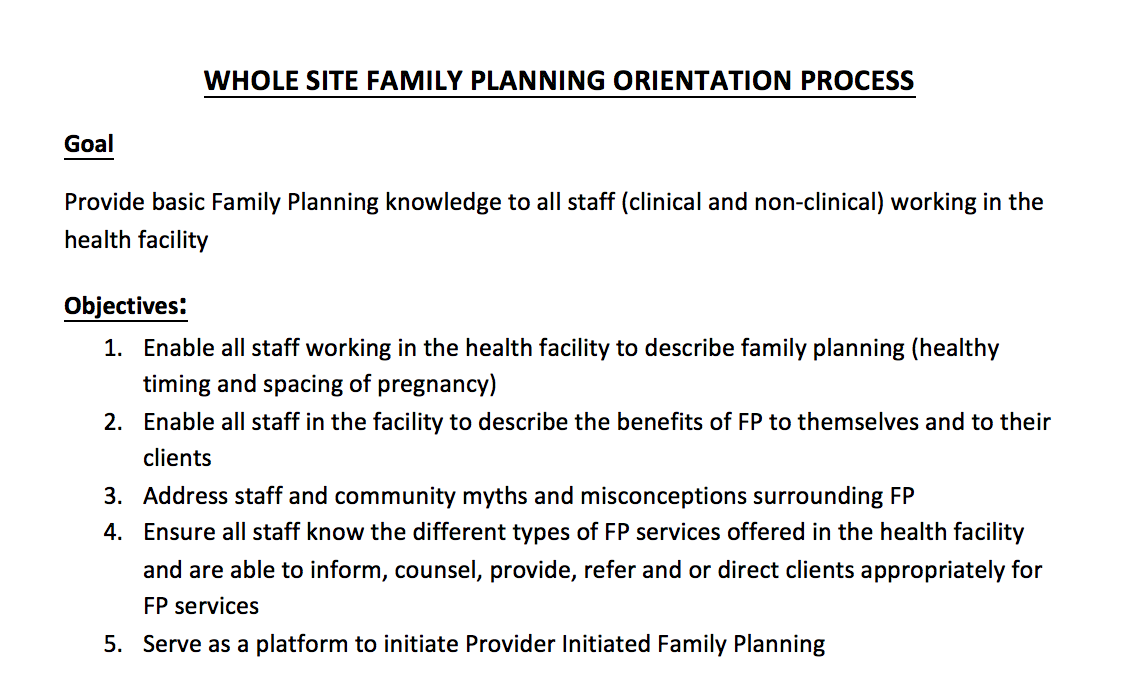 Whole Site Orientation Sessions Process