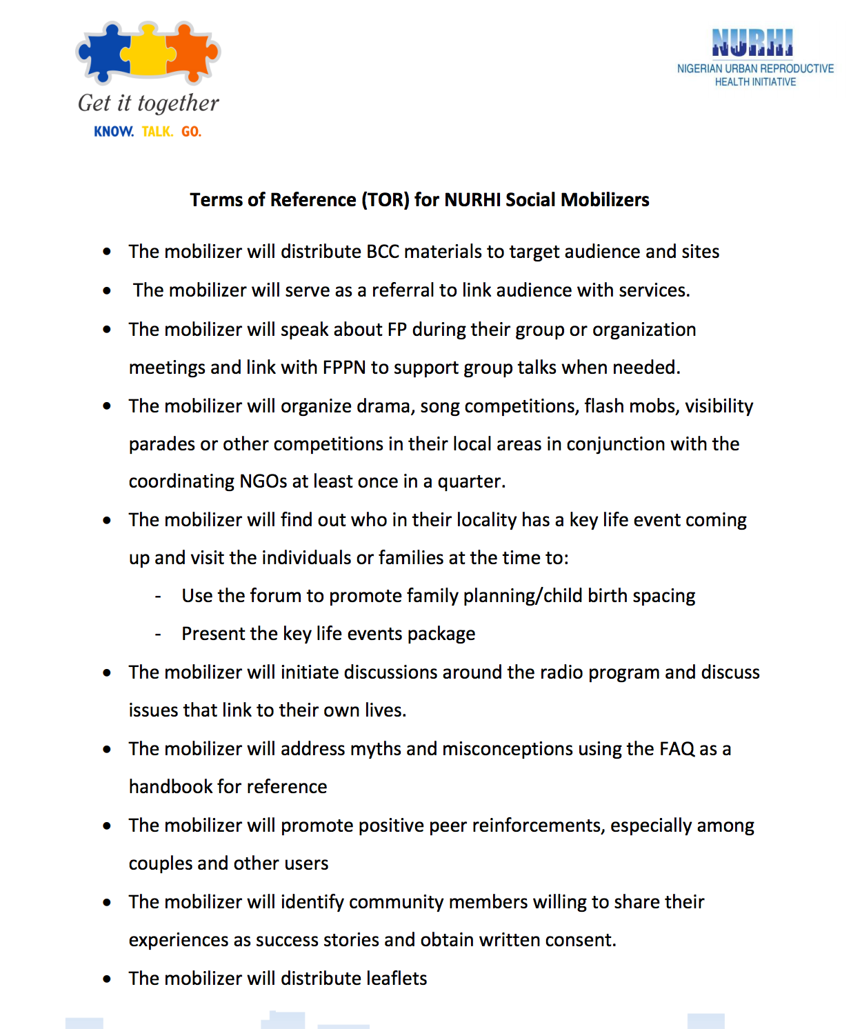 Criteria for Selecting Social Mobilizers