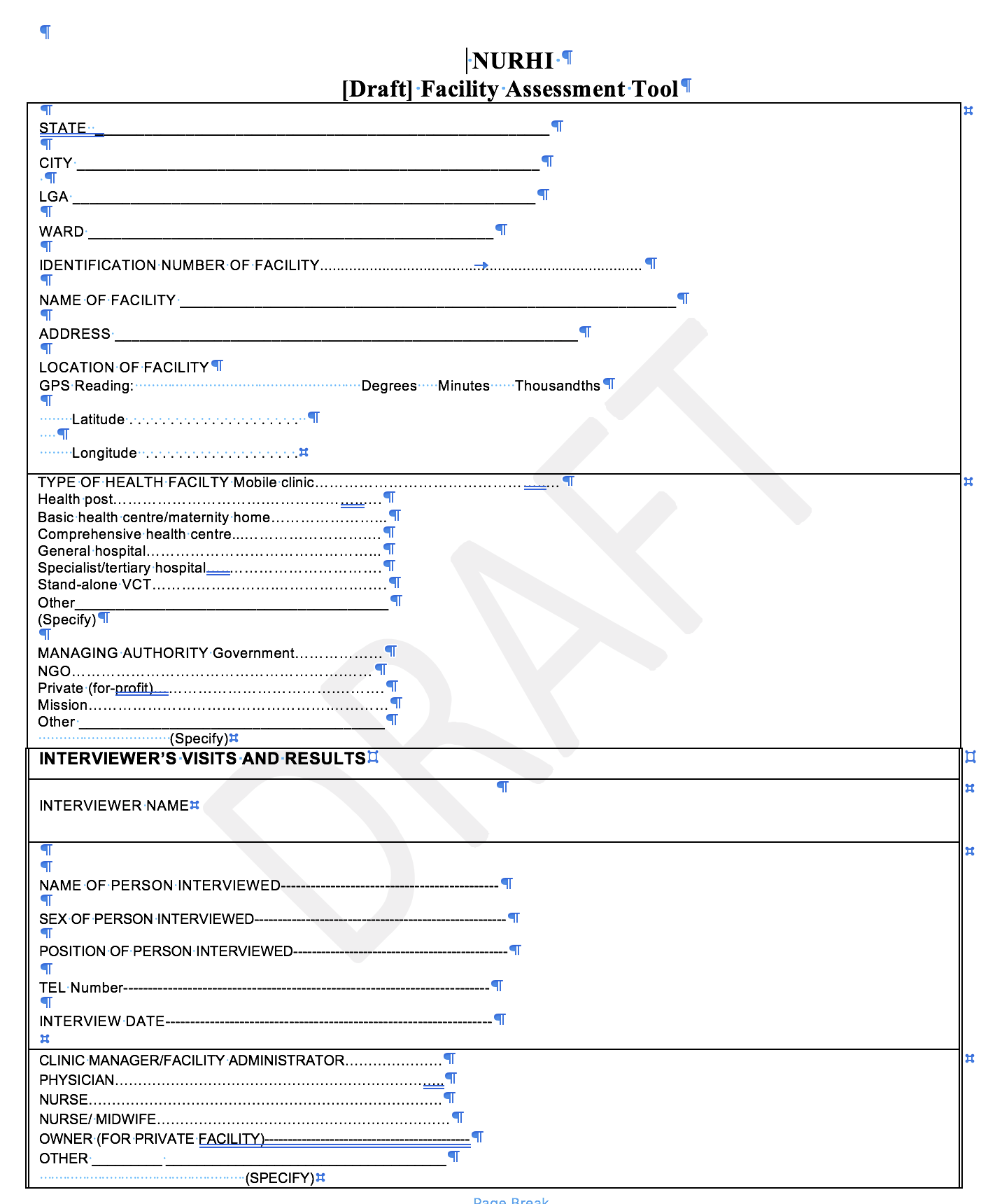 Comprehensive Facility Assessment Tool