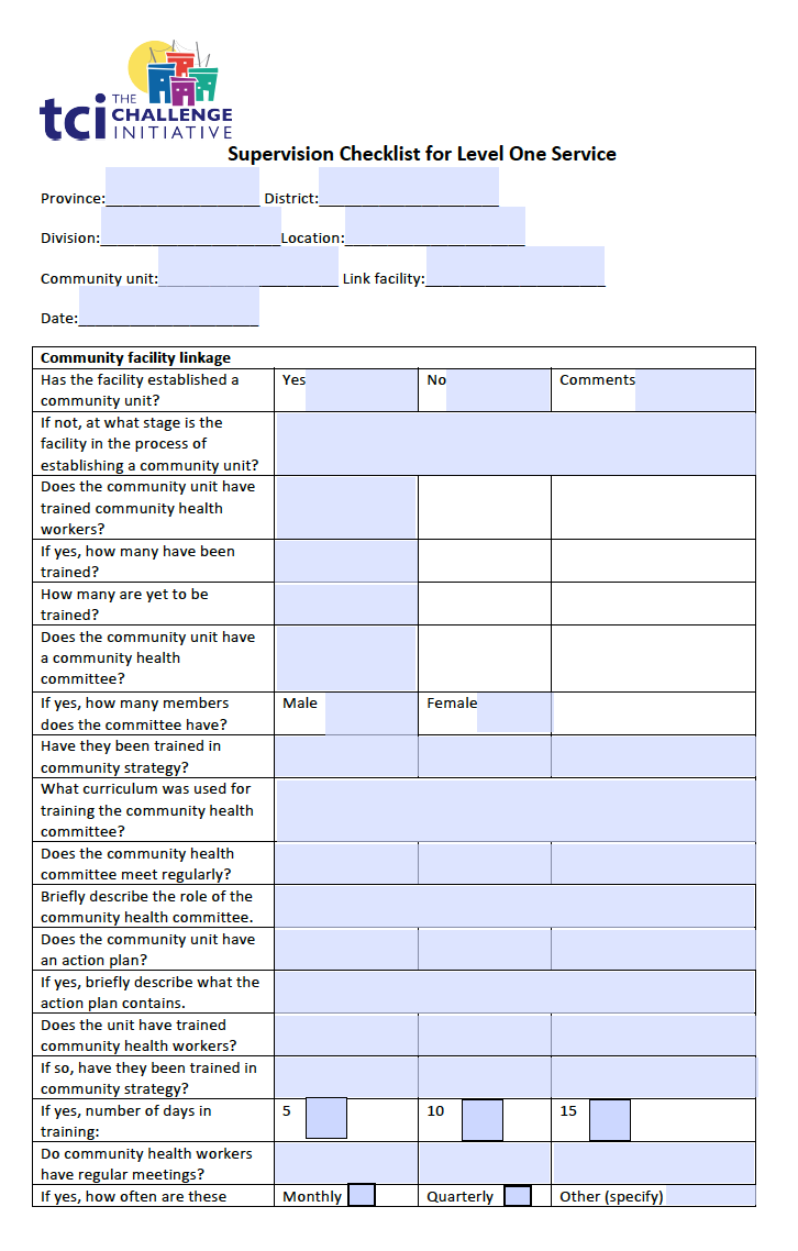 Supervision Checklist for Level One Service