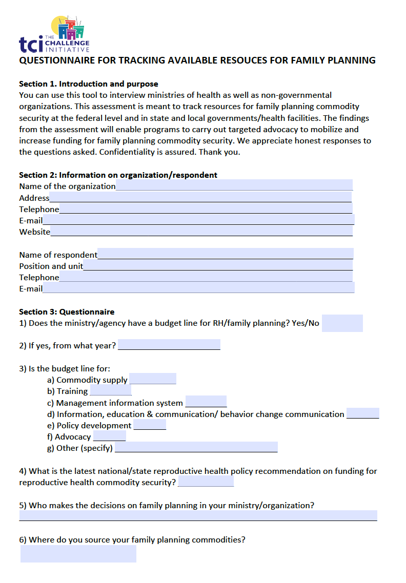 Budget Questionnaire