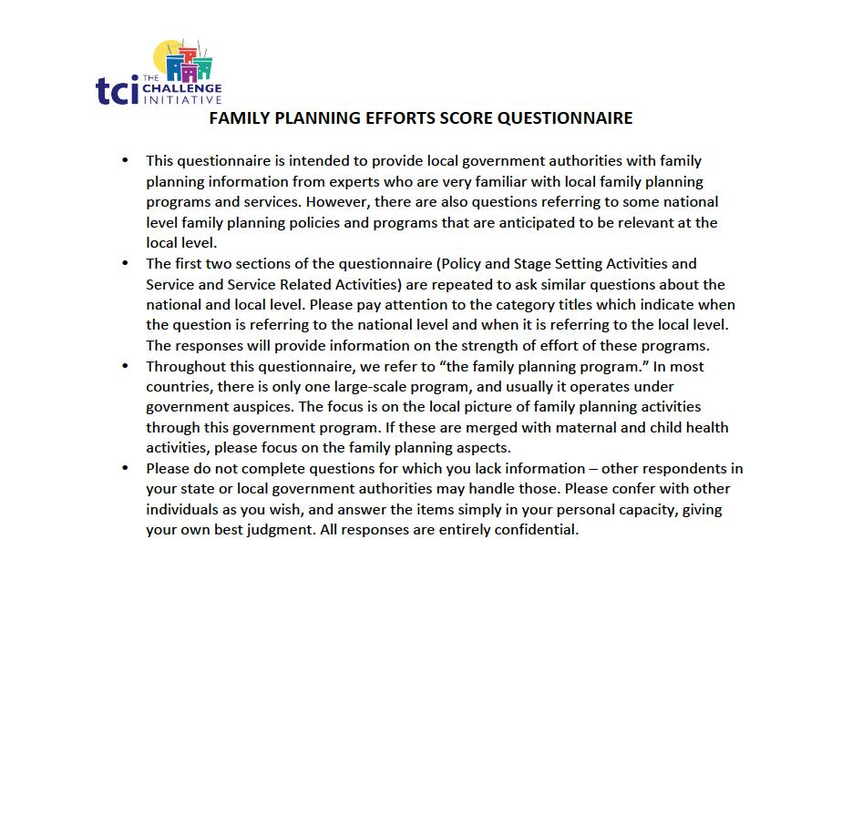 Family Planning Efforts Questionnaire