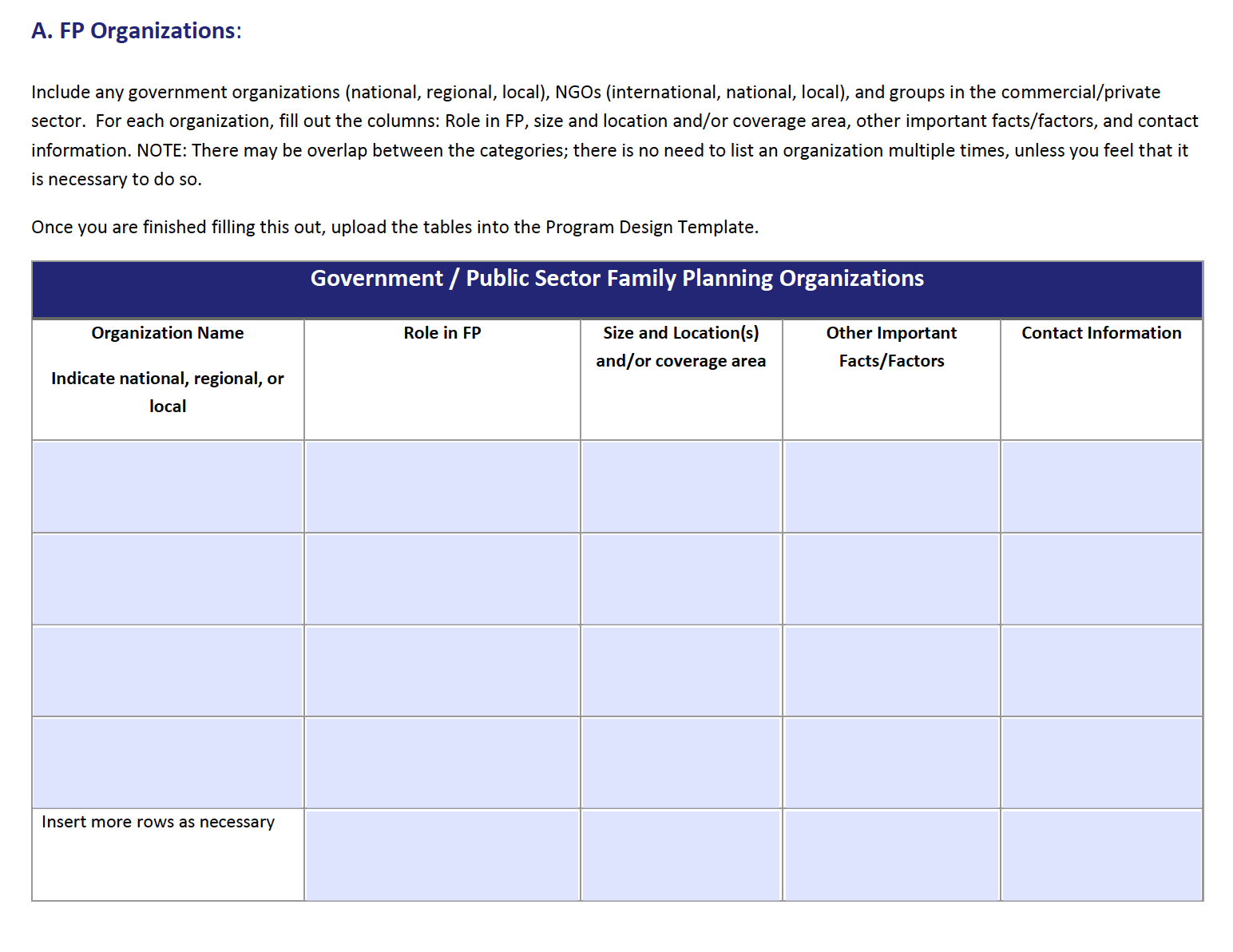 Family Planning Organizations Form