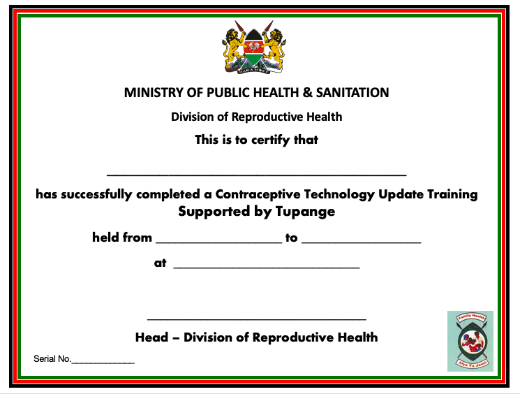 Whole Site Orientation Sample Certificate