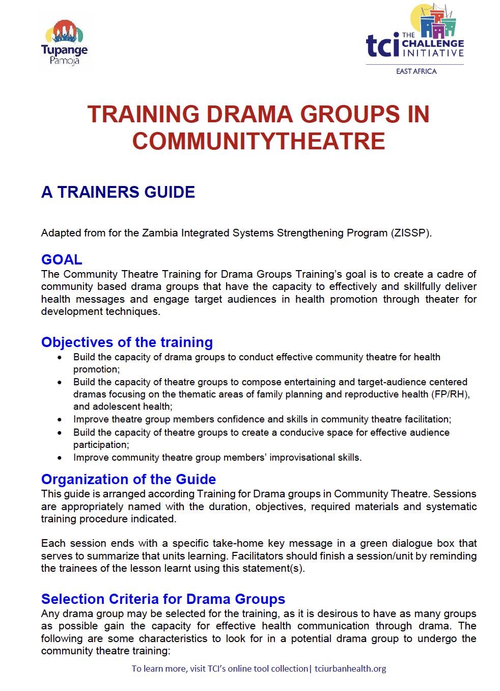 Training Drama Groups in Community Theatre