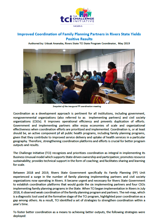 Improved Coordination of Family Planning Partners in Rivers State Yields Positive Results