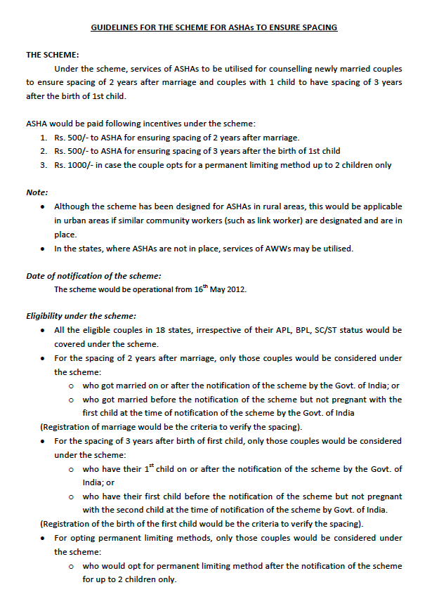 Guidelines for the Essential Spacing of Births Scheme