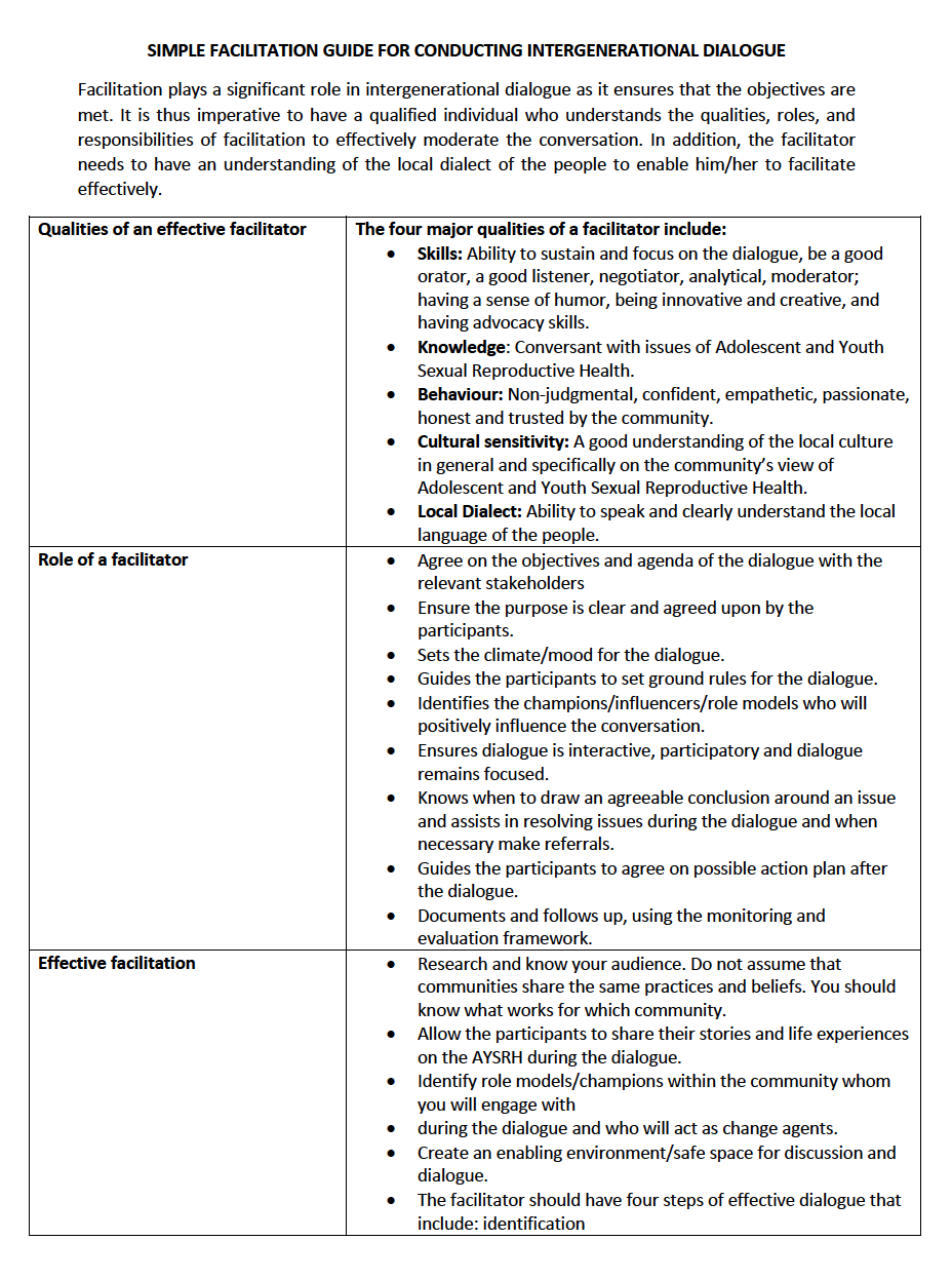 Simple Facilitation Guide for Intergenerational Dialogue