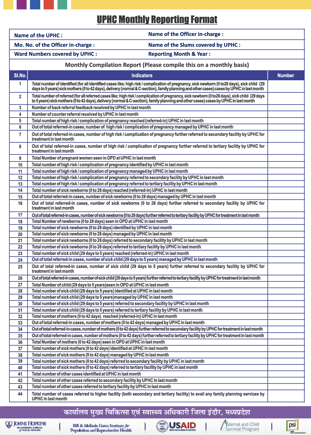 Reporting Format for Facility Referral