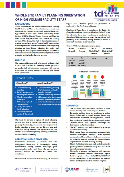 Whole Site Family Planning Orientation of High Volume Facility Staff