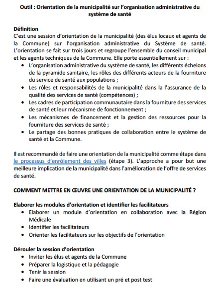 Outil : Orientation de la municipalité sur le système de sante