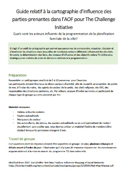 Guide relatif à la cartographie d’influence des parties-prenantes dans l’AOF pour The Challenge Initiative