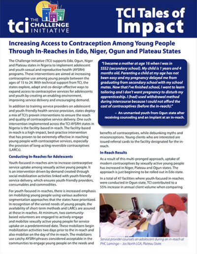 ایڈو، نائجر، اوگن اور سطح مرتفع ریاستوں میں ان ریرسائیکے ذریعے نوجوانوں میں مانع حمل تک رسائی میں اضافہ