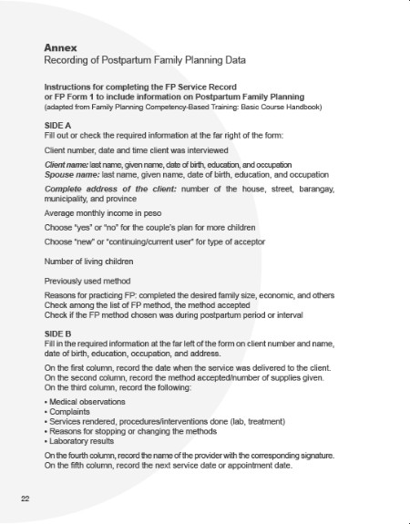 Recording of Postpartum Family Planning Data