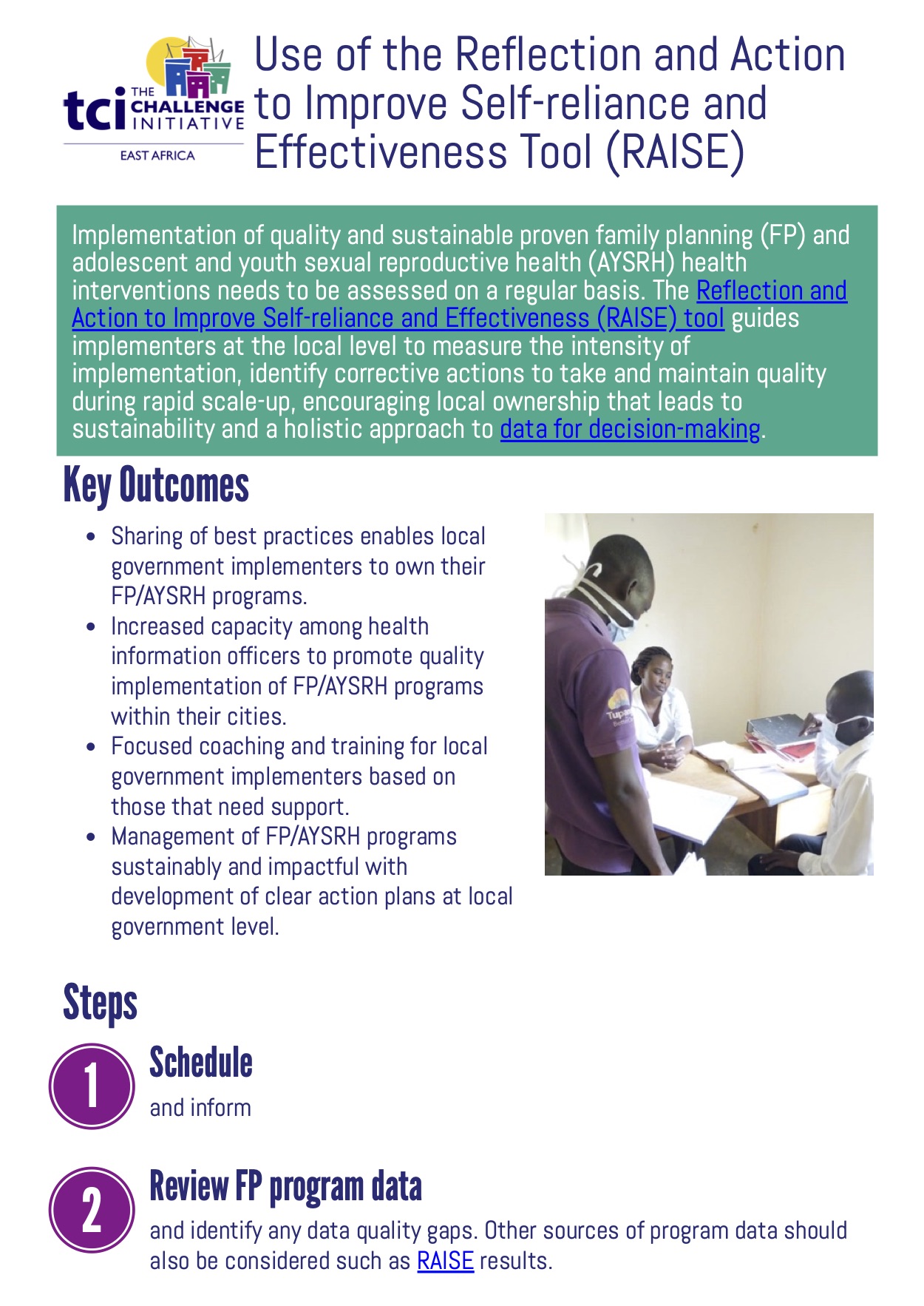 Use of the Reflection and Action to Improve Self-Reliance and Effectiveness Tool (RAISE) Job Aid