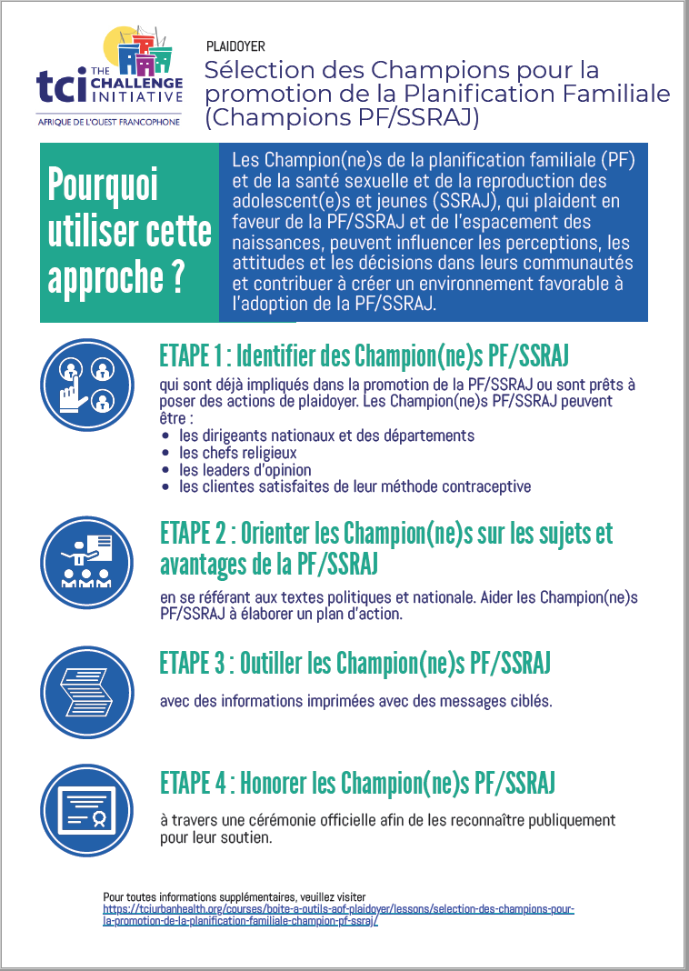 Sélection des Champions pour la promotion de la Planification Familiale