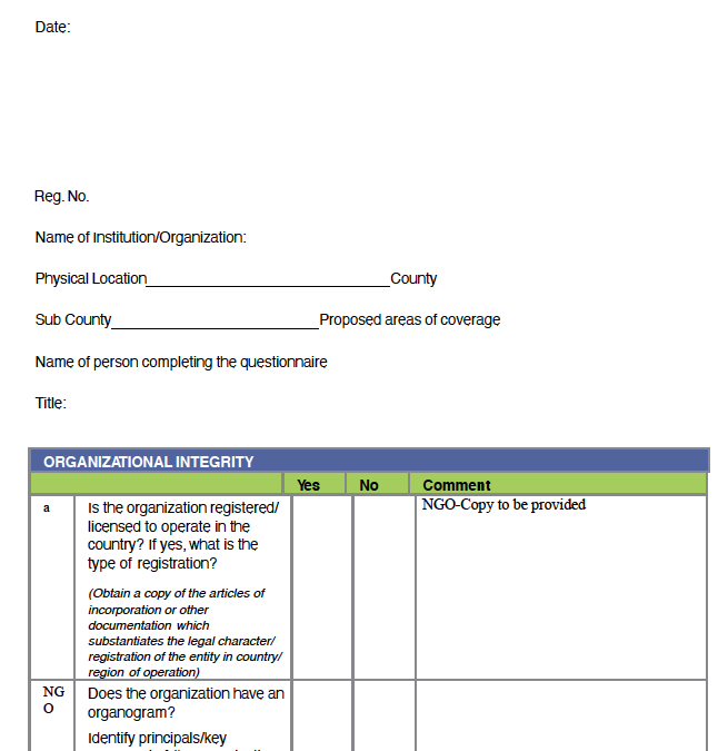 Fixed Amount Award (FAA) Organization Eligibility Checklist