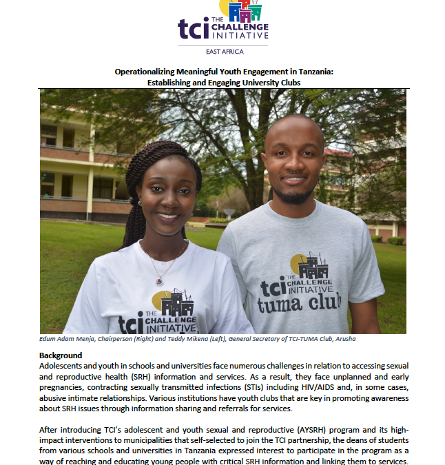 Operationalizing Meaningful Youth Engagement in Tanzania: Establishing and Engaging University Clubs