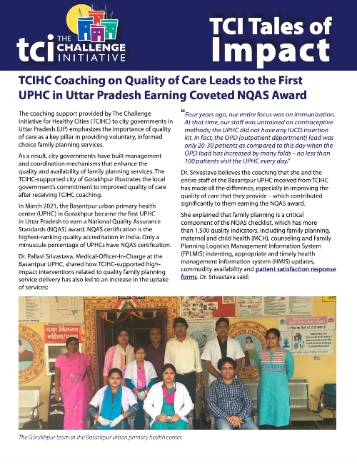 TCIHC Coaching on Quality of Care Leads to the First UPHC in Uttar Pradesh Earning Coveted NQAS Award