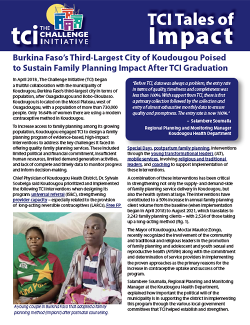 Burkina Faso’s Third-Largest City of Koudougou Poised to Sustain Family Planning Impact After TCI Graduation