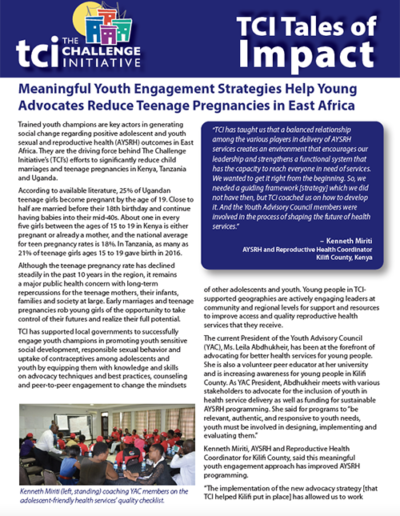 بامعنی نوجوانوں کی شمولیت کی حکمت عملی مشرقی افریقہ میں نوجوان وکیلوں کو کم عمری کے حمل کو کم کرنے میں مدد کرتی ہے
