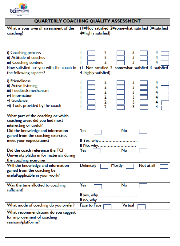 TCI Nigeria Coaching Quality Assessment Tool