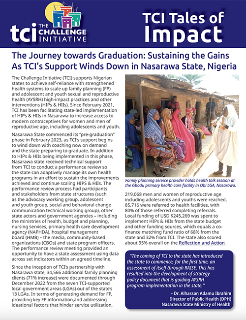 The Journey towards Graduation: Sustaining the Gains As TCI’s Support Winds Down in Nasarawa State, Nigeria