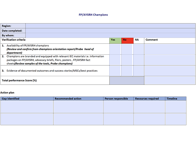 Family Planning and AYSRH Champions Checklist