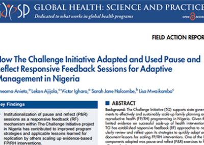 Un nouvel article du GHSP examine comment TCI a utilisé les séances de retour d'information Pause and Reflect pour la gestion adaptative au Nigeria.