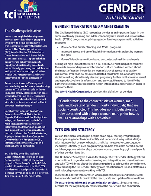 Gender – A TCI Technical Brief