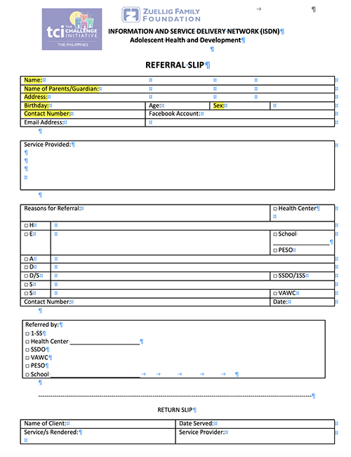Sample Referral Slip
