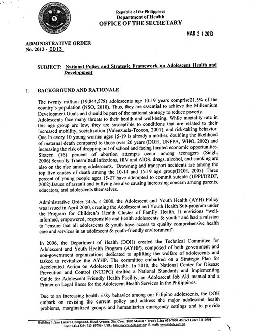 Health National Policy and Strategic Framework on Adolescent Health and Development