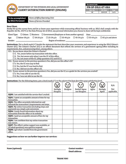 Department of Interior and Local Government Client Satisfaction Survey Form