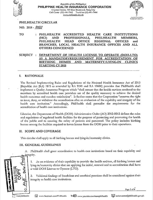 Department of Health License to Operate