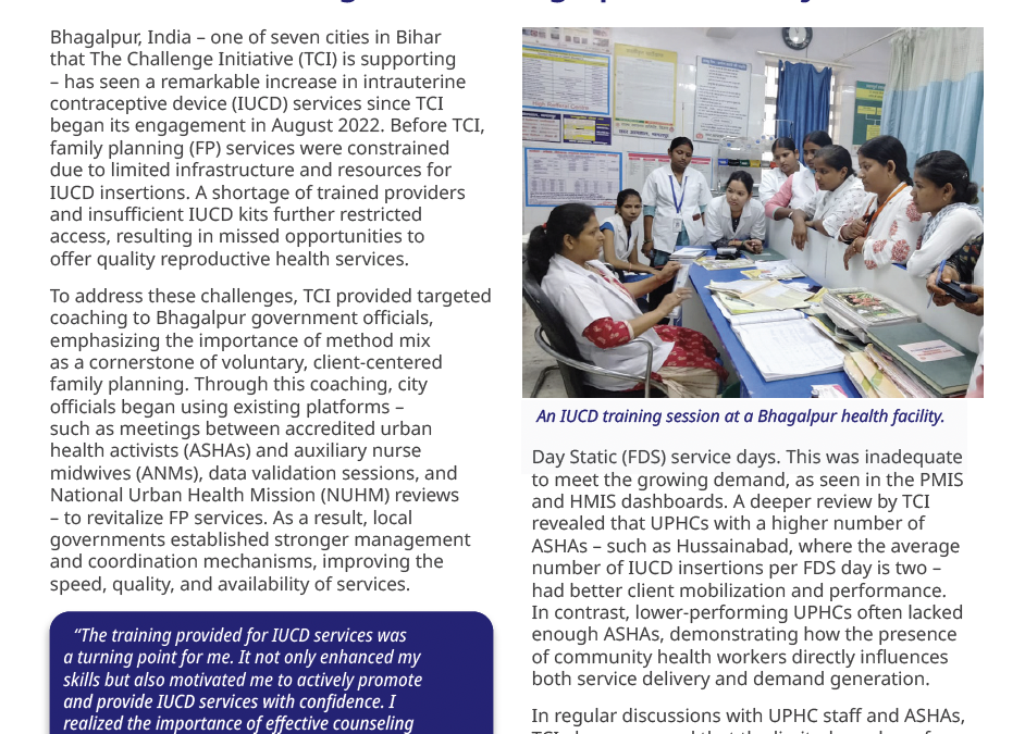 Strategic Coaching and Advocacy Lead to Expanded IUCD Services and Strengthened Bhagalpur Health Systems
