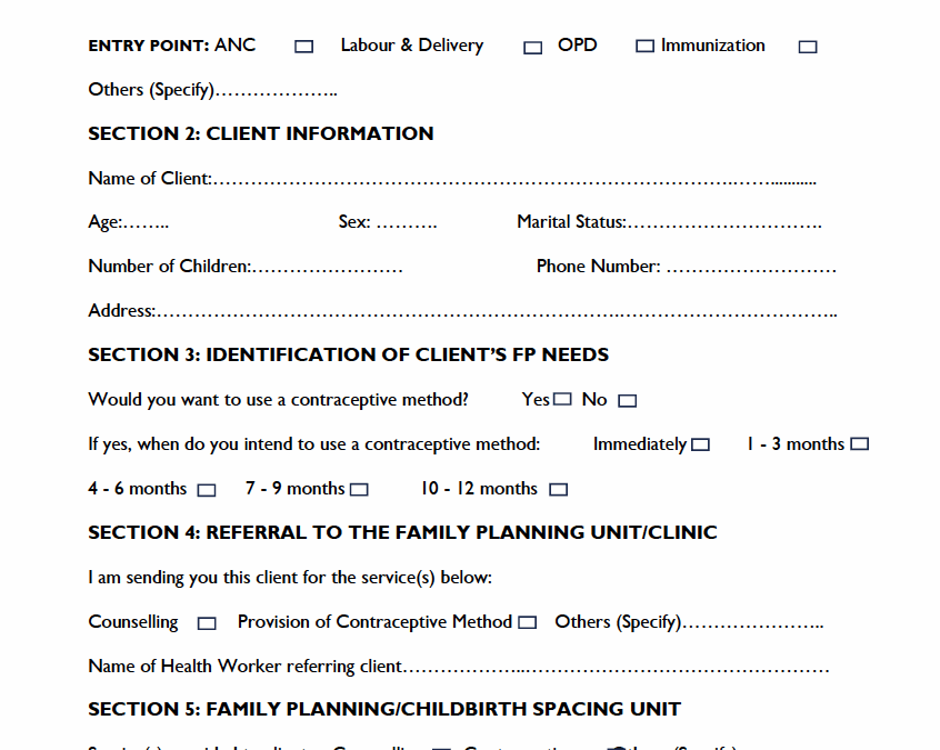 Family Planning Universal Referral Form