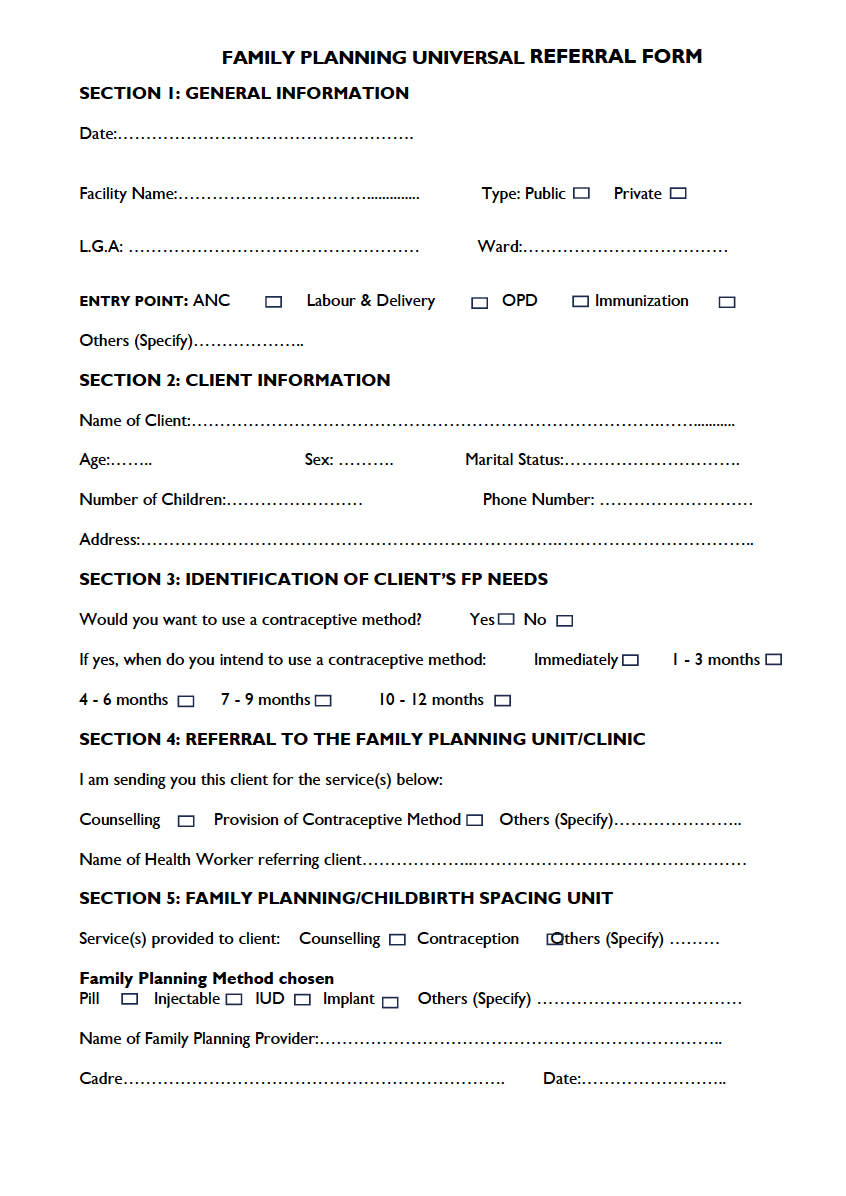 Family Planning Universal Referral Form