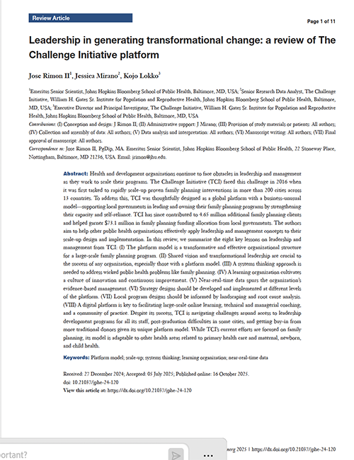 Leadership in Generating Transformational Change: A Review of The Challenge Initiative Platform