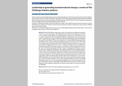Leadership in Action: Journal of Public Health and Emergency Publishes Review of The Challenge Initiative’s Platform Model