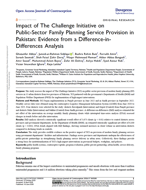 Impact of The Challenge Initiative on Public-Sector Family Planning Service Provision in Pakistan: Evidence from a Difference-in Differences Analysis